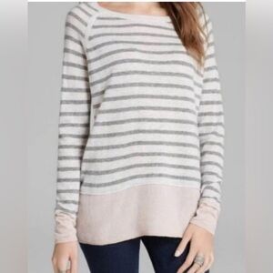 Vince Striped Crewneck Sweater in Gray and Blush